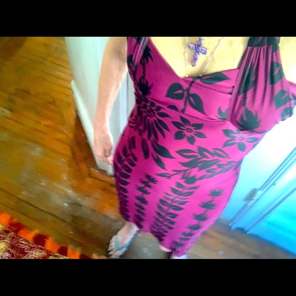 Pink Rock Body Con Halter M Floral print burgundy and black dress midi length
